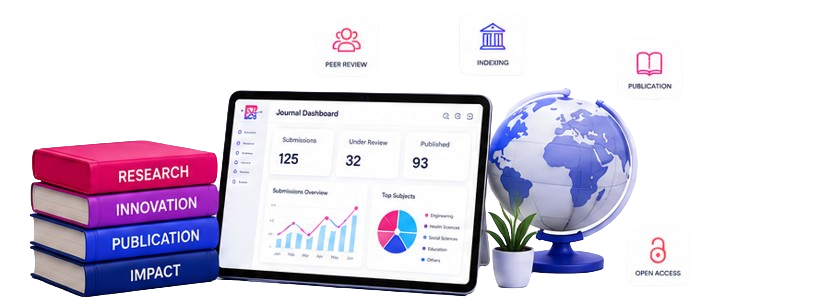Journal Dashboard with Peer Review, Indexing, Publication badges, books, globe
